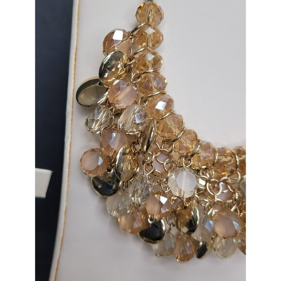 Gold Tone Beaded Statement Necklace Bracelet Earring Set Faceted Crystal Disc 25 - Picture 4 of 10
